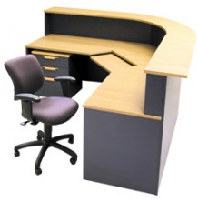 Ecotech Corner Workstation. Curved Counter Top. Panel Front Reception Desk